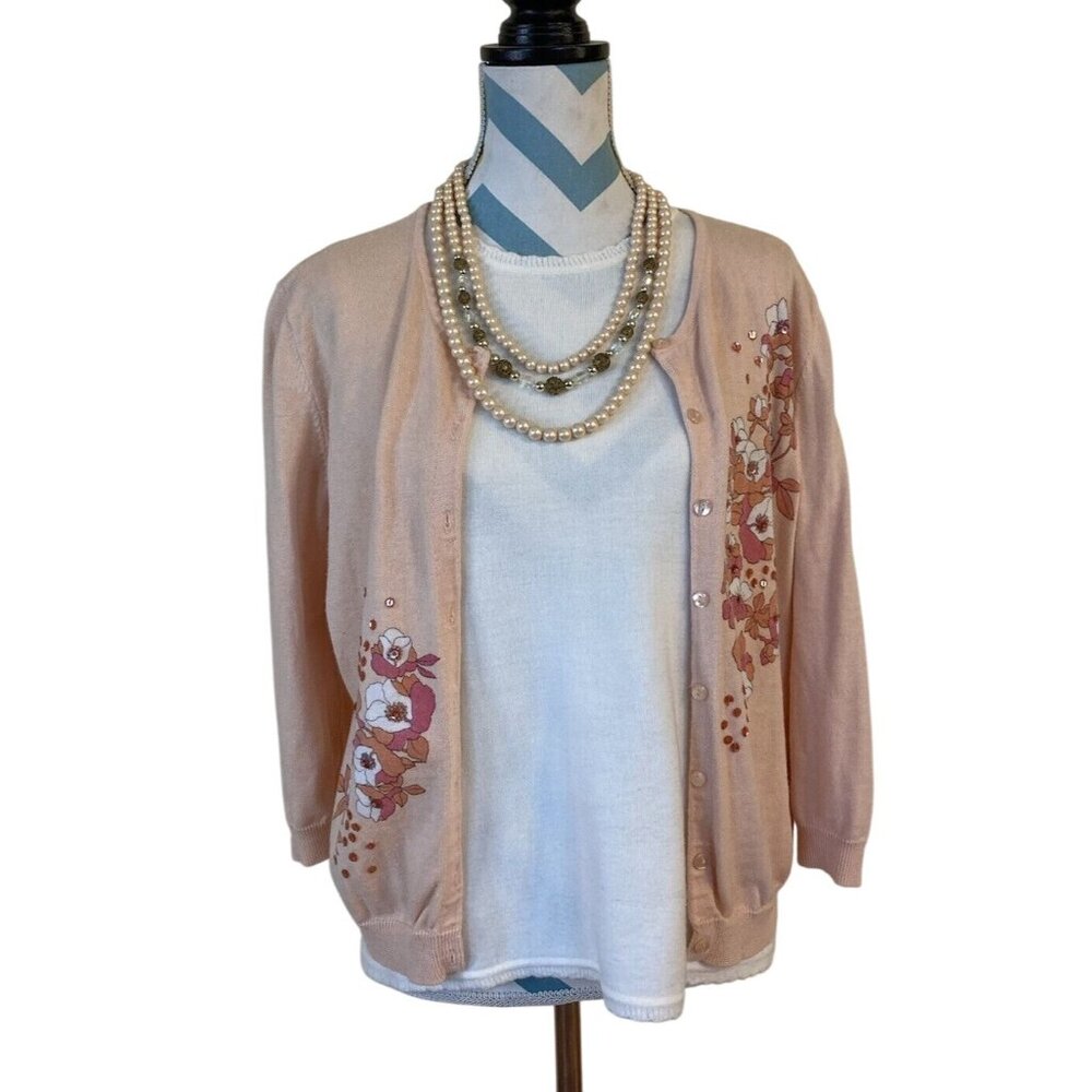 Vtg Womens Pink Floral Cardigan Sweater Bundle Large Pretty in  Pink Retro